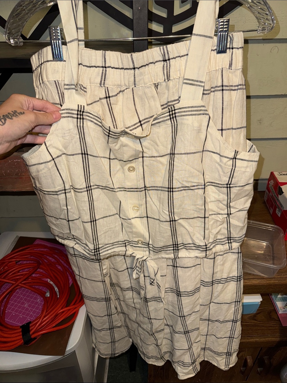 a new day Cream Plaid Button-Front Mini Skirt with Drawstring and Top